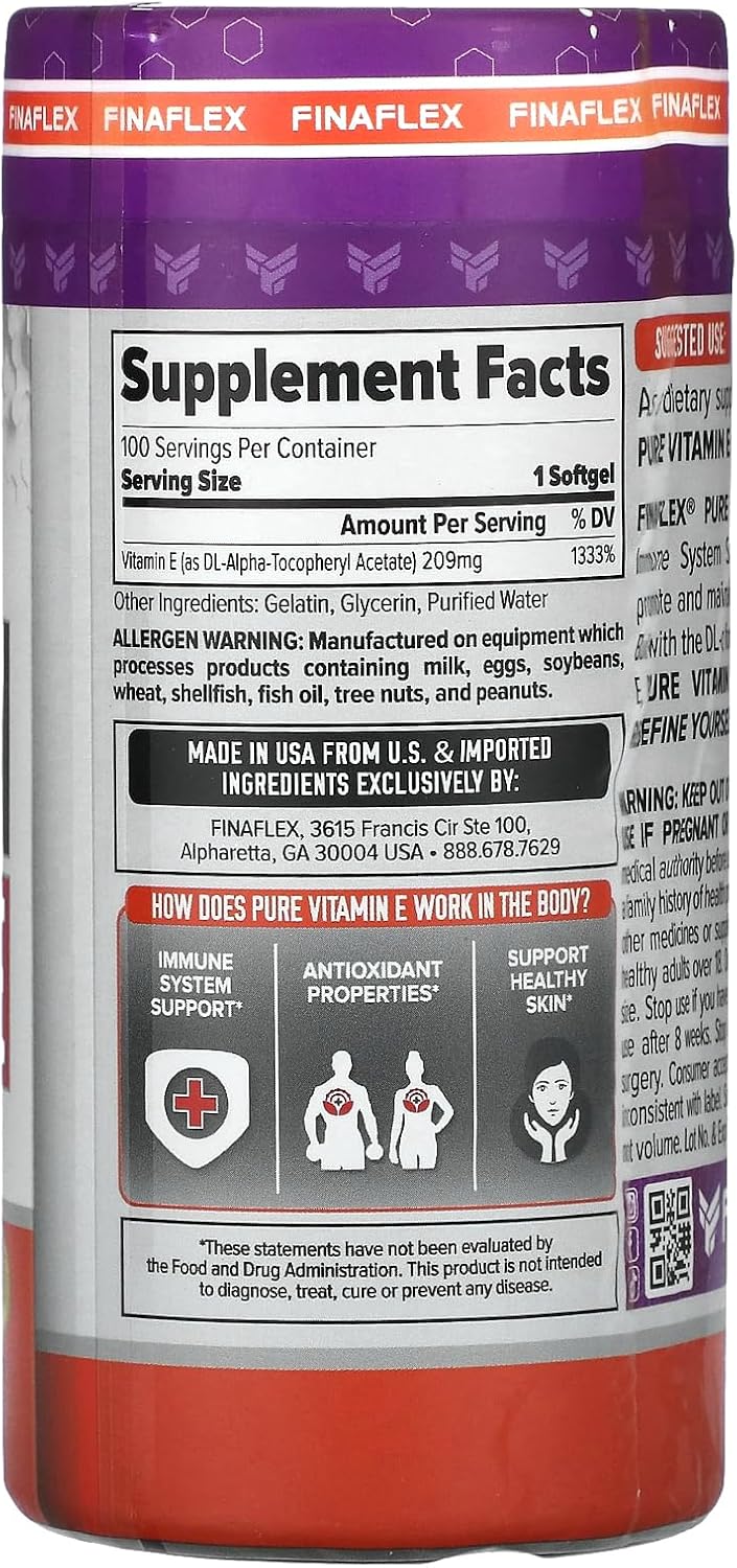 FINAFLEX PURE VITAMIN E - 100 Softgels - Immune System Support, Nourishes and Heals Skin - 100 Servings - görsel 2