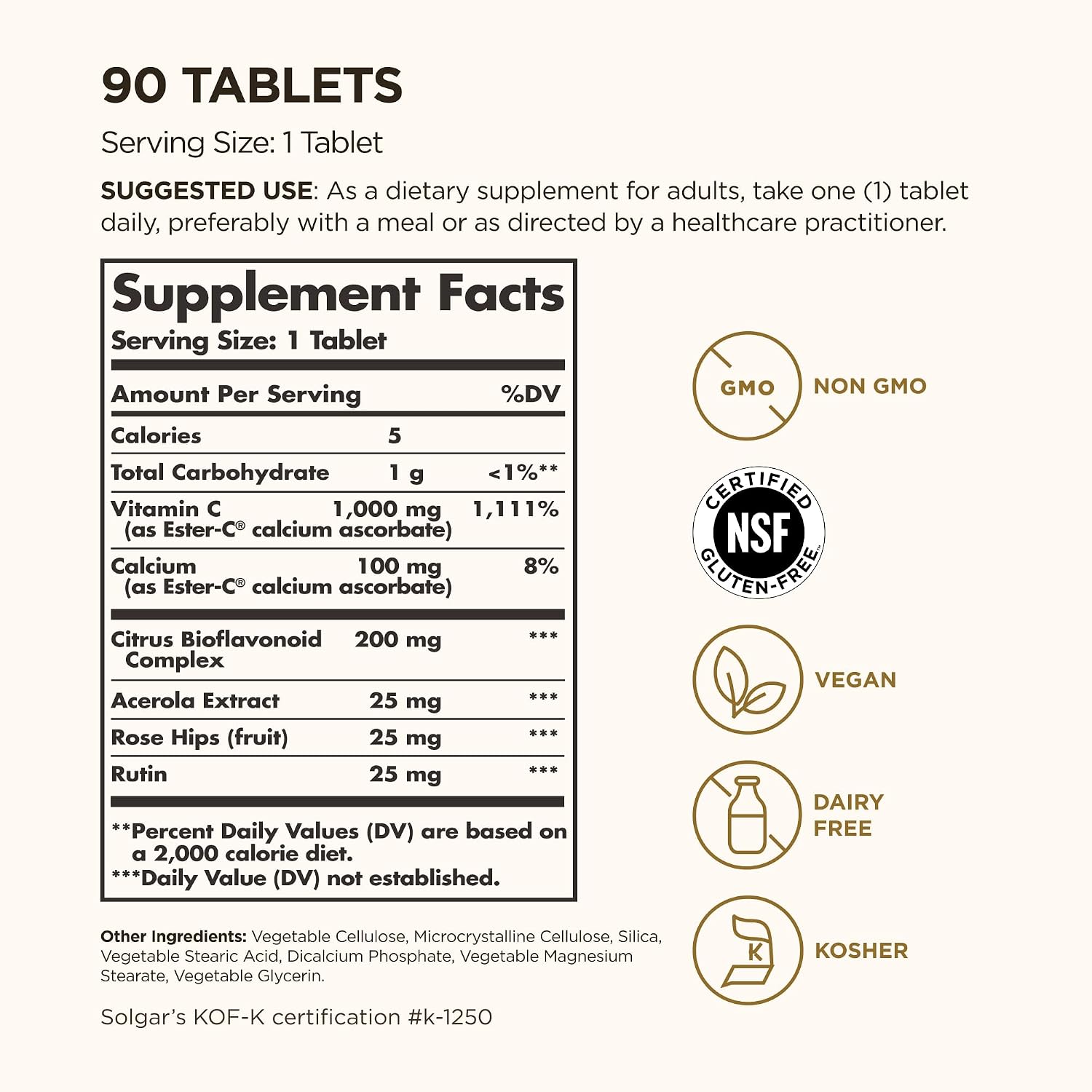 Solgar Ester-C Plus 1000 mg Vitamin C – Gentle on the Stomach, Non-Acidic – 90 Tablets - görsel 2