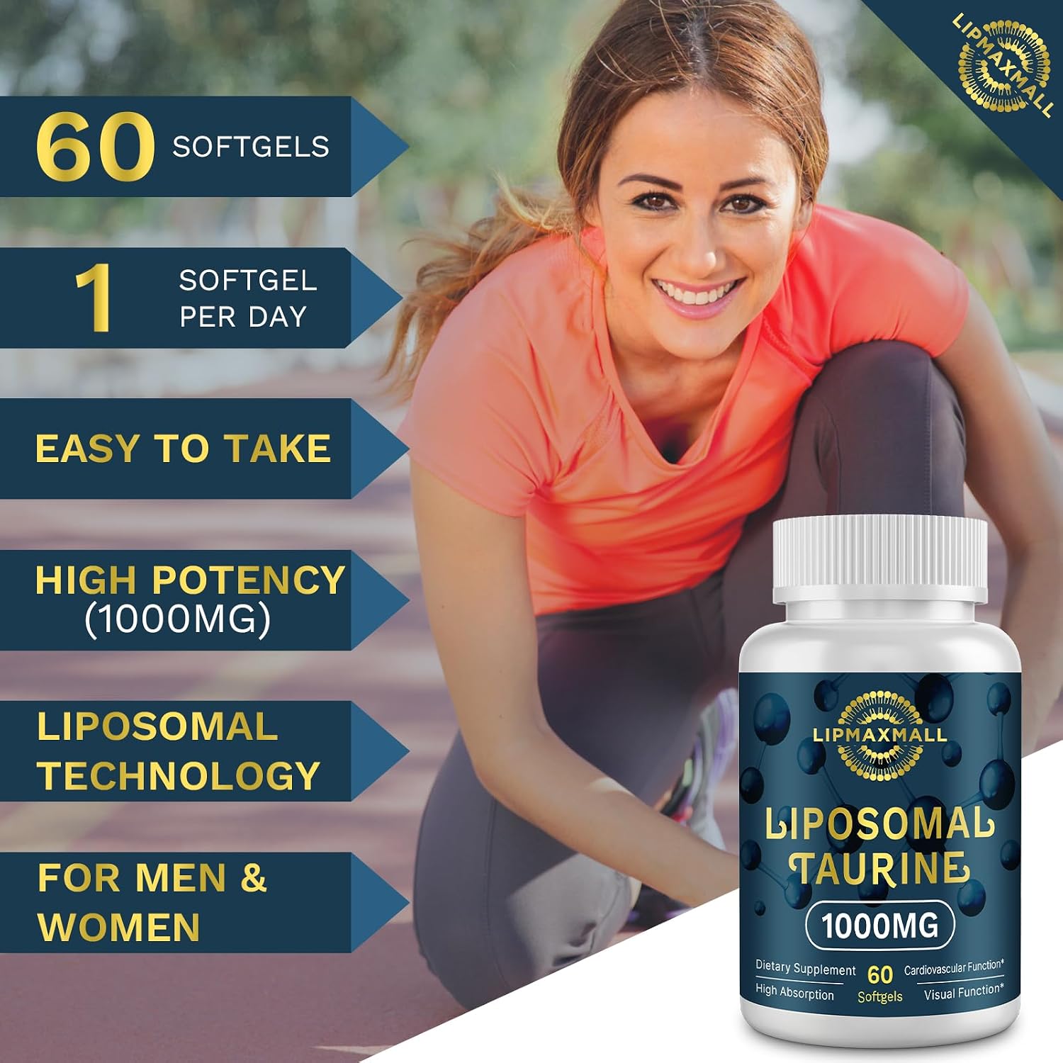 lipmaxmall Liposomal Taurine 1000mg - 2 Pack (60 Softgels) - görsel 6