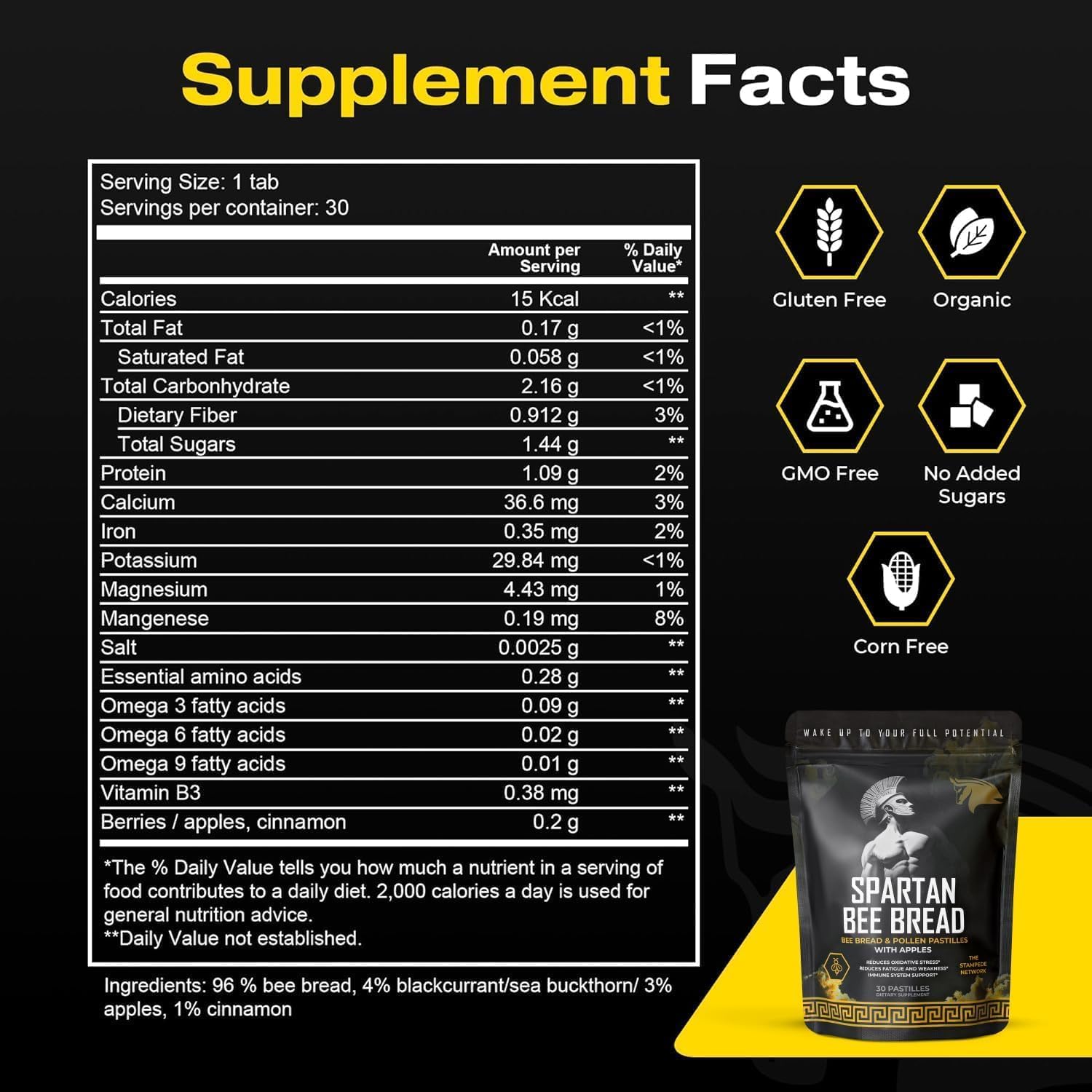 Spartan Bee Bread Chewables – Raw Organic Natural Multivitamin with Bee Pollen, Propolis & Royal Jelly - görsel 5