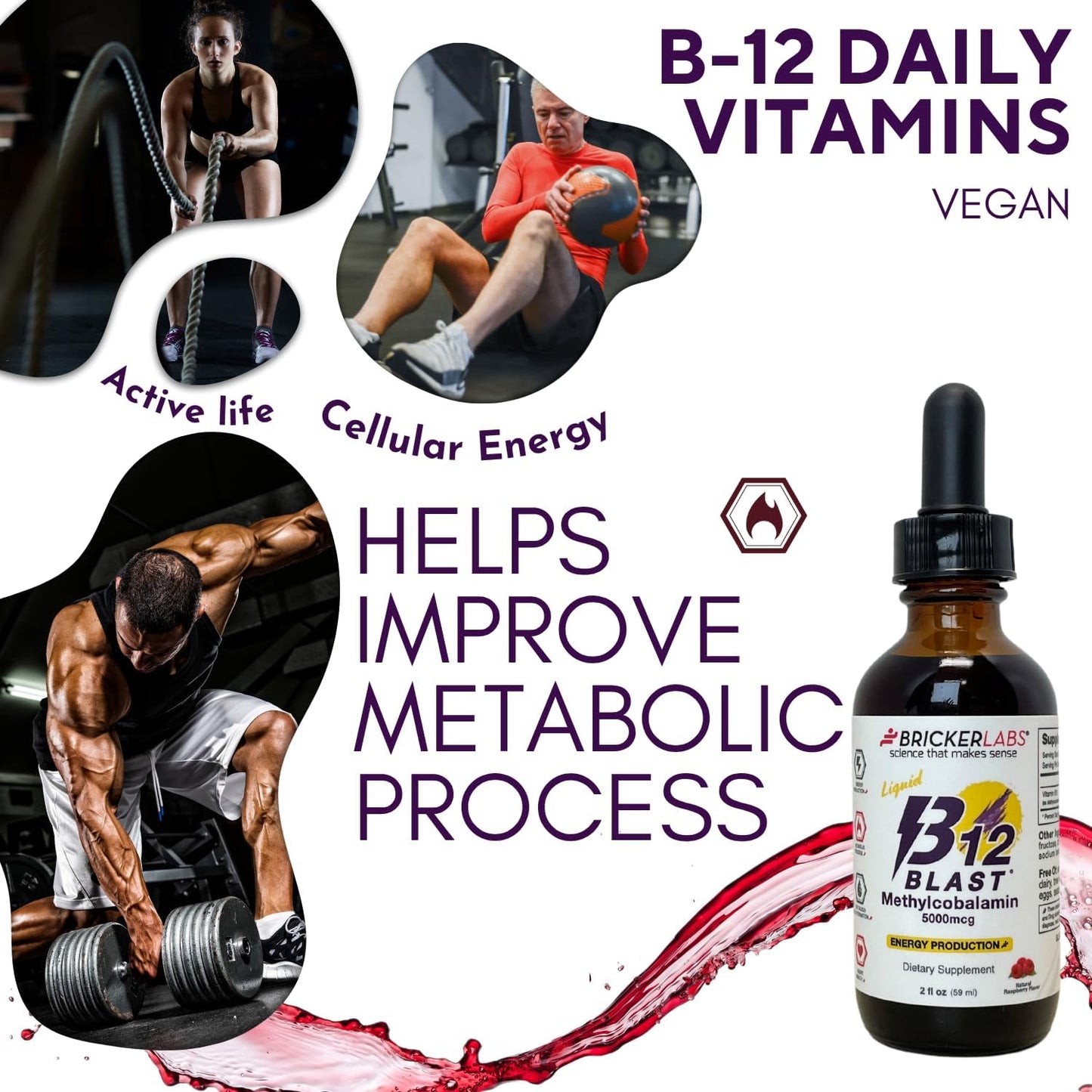 Bricker Labs B12 Blast Methylcobalamin 5000mcg Sublingual Liquid - Vegan B12 Energy Supplement - görsel 5
