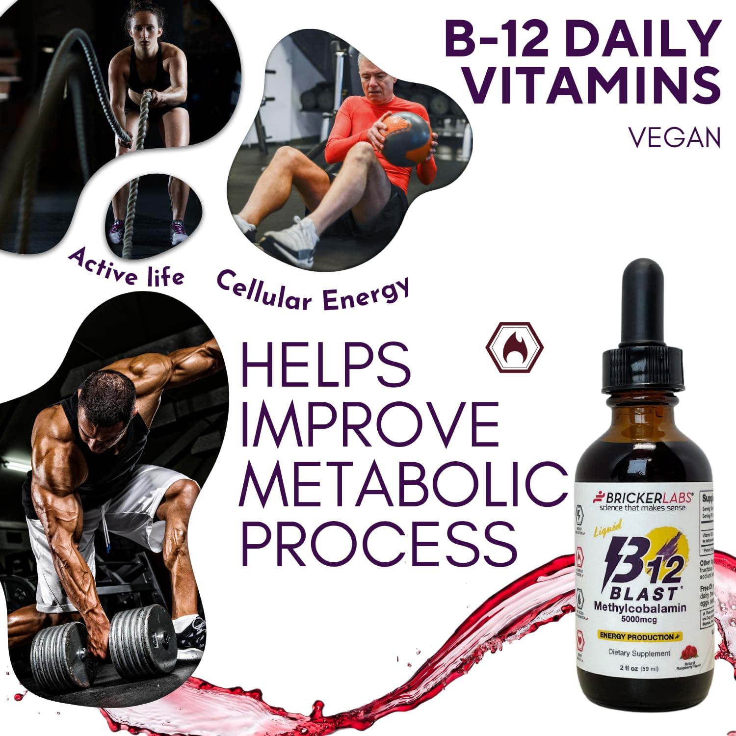 Bricker Labs B12 Blast Methylcobalamin 5000mcg Sublingual Liquid - Vegan B12 Energy Supplement - görsel 5