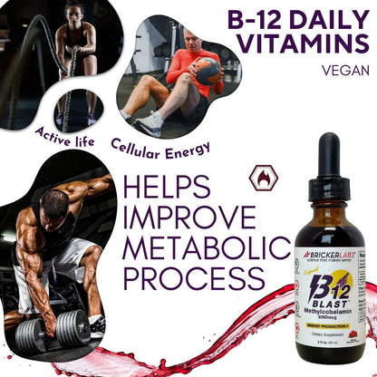 Bricker Labs B12 Blast Methylcobalamin 5000mcg Sublingual Liquid - Vegan B12 Energy Supplement