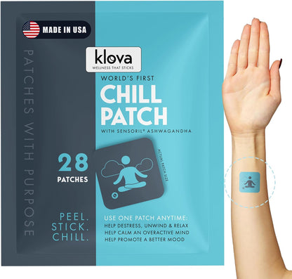 Klova Chill Patches – Transdermal Stress Relief with Sensoril Ashwagandha, Rhodiola, L-Theanine & GABA