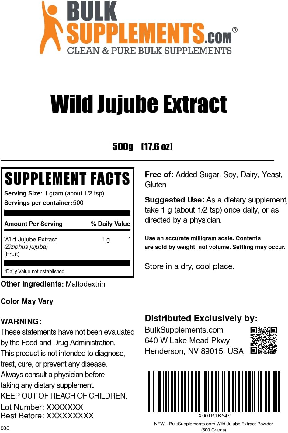 BulkSupplements.com Wild Jujube Extract Powder - Sourced from Jujube Fruit, Herbal Supplement - Gluten-Free, 1g per Serving, 500g - görsel 6