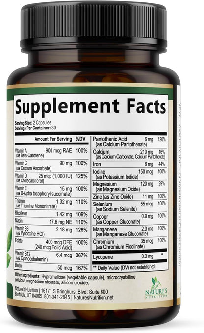 Multivitamin for Women – Complete Daily Supplement with Vitamins A, C, D, E, B6, B12, Zinc, Calcium & Magnesium – Supports Energy, Immunity and Hair, Skin & Nails – 60 Capsules