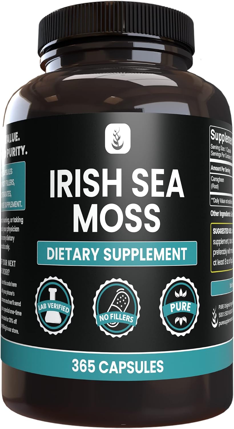 PURE ORIGINAL INGREDIENTS Irish Sea Moss (365 Capsules) Always Pure, No Additives Or Fillers, Lab Verified – Image 1
