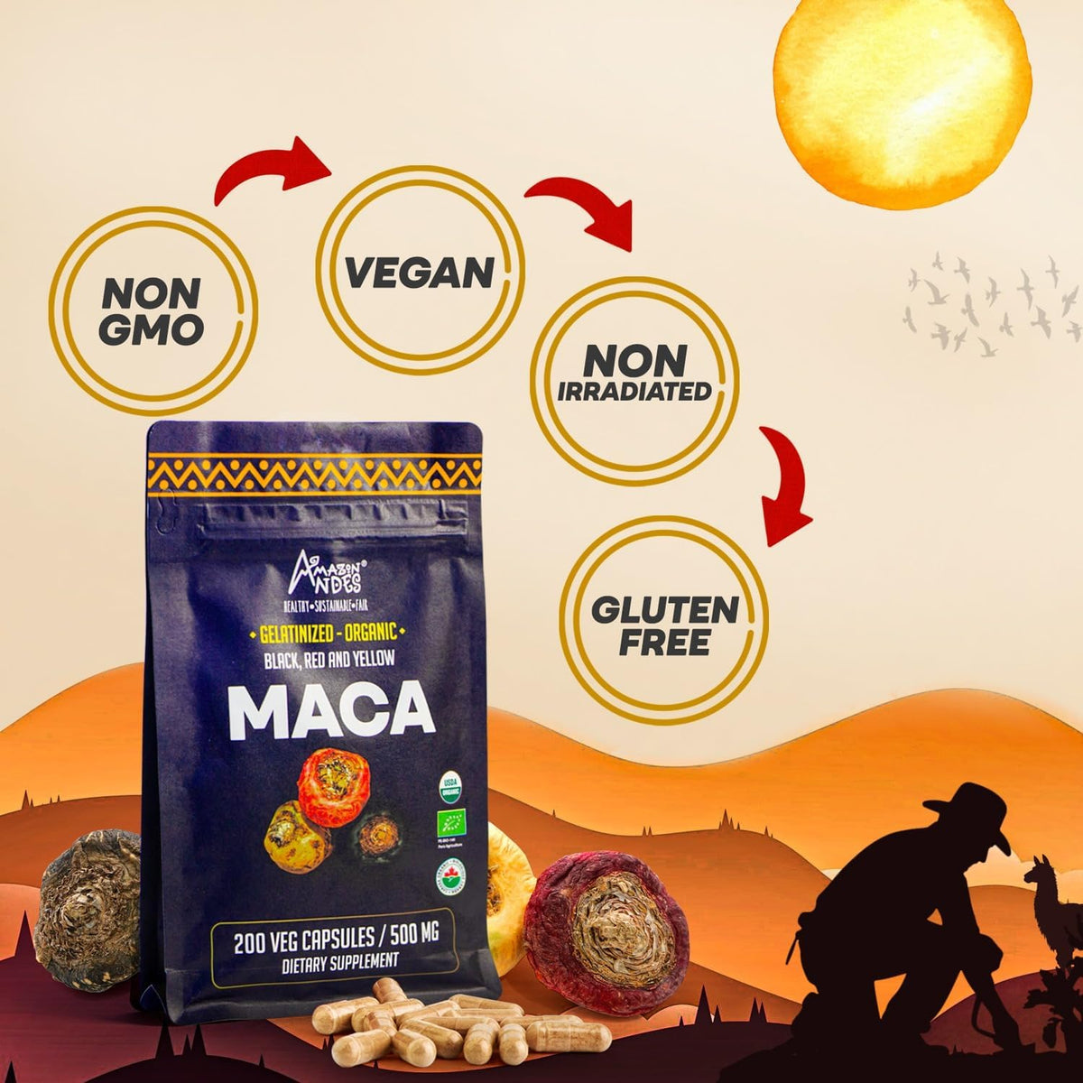 Premium Black, Red & Yellow Maca Capsules – 3000mg Serving for Energy & Vitality - görsel 3