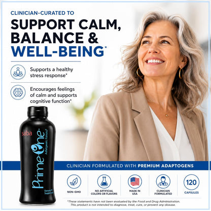Saba Prime One Liquid Adaptogen Blend - Ashwagandha, Rhodiola, Reishi, Ginseng and Eleuthero - 946 ml (63 Servings)