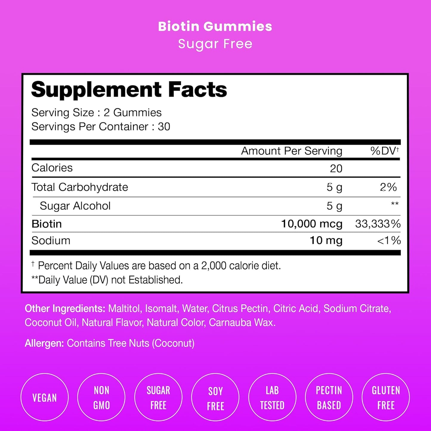 NutraChamps Sugar Free Biotin Gummies 10000mcg – High Potency for Hair, Skin & Nails, Vegan, Non-GM, Raspberry Flavour - görsel 7