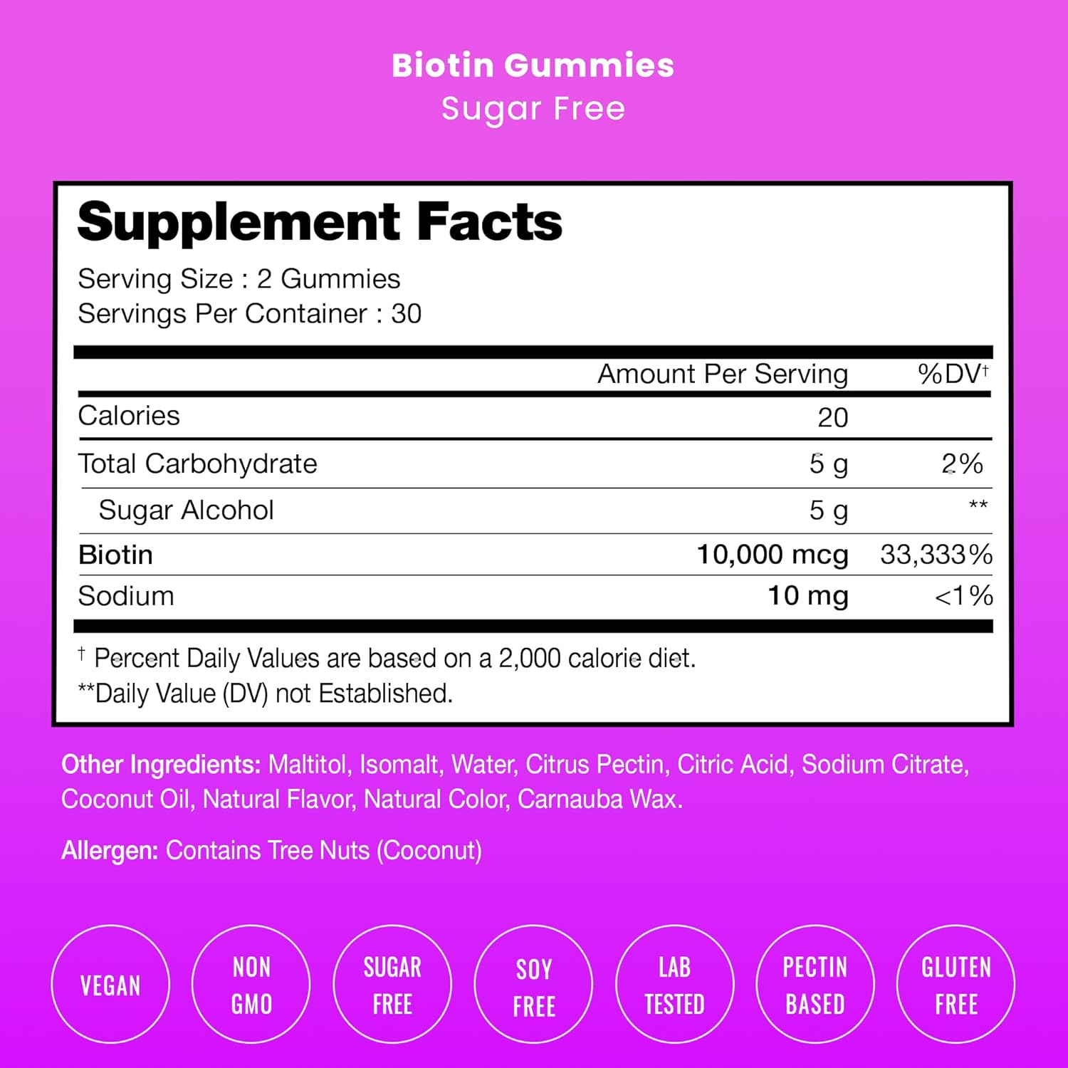 NutraChamps Sugar Free Biotin Gummies 10000mcg – High Potency for Hair, Skin & Nails, Vegan, Non-GM, Raspberry Flavour - görsel 7