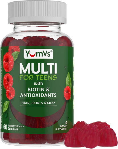 YUM-V'S Teen Multivitamin Gummies with Biotin & Antioxidants – Raspberry – 60 Gummies