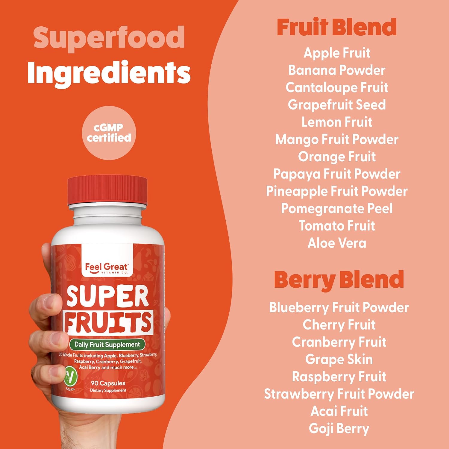 Feel Great Fruit and Vegetable Supplements | 20+ Super Reds & Greens for Natural Energy Support | Vegan Fruit and Veg Capsules | 2 Pack of 90 Capsules Each - görsel 3