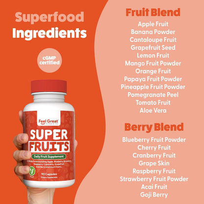 Feel Great Fruit and Vegetable Supplements | 20+ Super Reds & Greens for Natural Energy Support | Vegan Fruit and Veg Capsules | 2 Pack of 90 Capsules Each