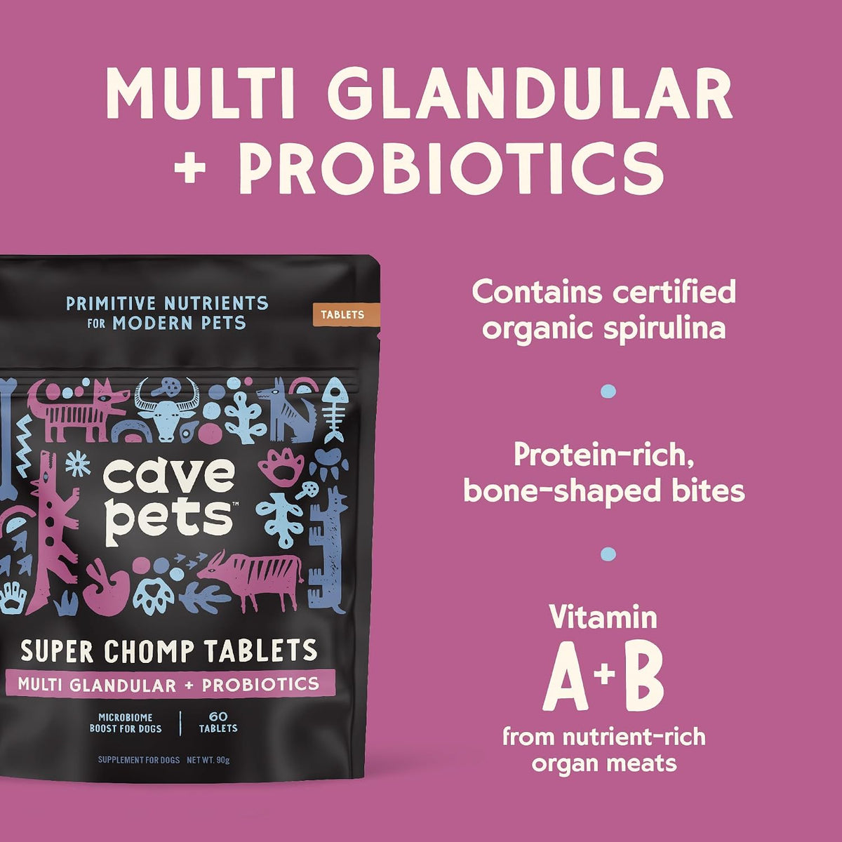 Super Chomp Tablets, Dog Probiotic Supplement for Digestive Health, Multi-Glandular & Probiotics, 60 Tablets - görsel 3