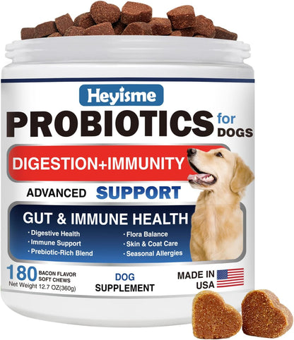 HEYISME Probiotics for Dogs - Support Gut Health, Itchy Skin, Yeast Balance, Immunity - Chicken-Flavoured, 120 Chews