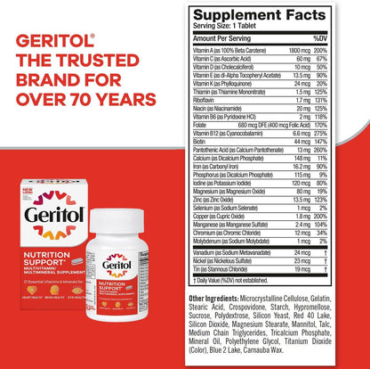 Geritol Multivitamin Supplement - 27 Essential Vitamins and Minerals, B-Vitamins, Iron, Antioxidants - Gluten-Free, Non-GMO - 100 Tablets (Pack of 2)