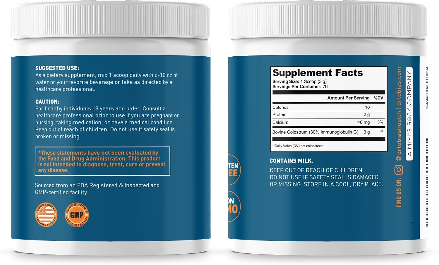 Dr. Tobias Colostrum Powder - Premium Bovine Colostrum Food Supplement for Immune Support, Gut Health & Muscle Recovery | 3g Per Serving Minimum 30% IgG Unflavoured (227 g, 76 Servings) - görsel 6