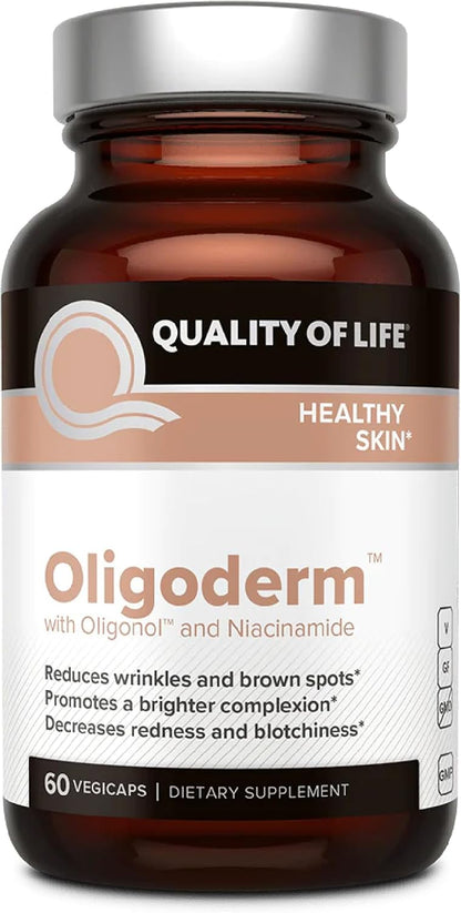 Quality of Life Oligoderm, Premium Skin Support Supplement with Oligonol and Niacinamide - 60 Capsules