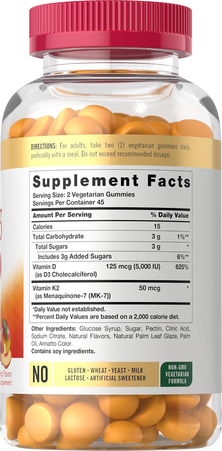 Carlyle Vitamin D3 K2 Gummies - 5,000 IU D3 + 50 mcg MK7, Peach Mango, 90 Count - görsel 2
