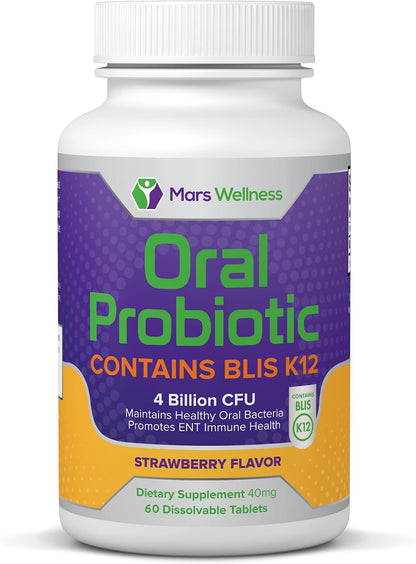 Mars Wellness Oral Probiotic Supplement with BLIS K12 – 4 Billion CFU – Dairy-free – 60 Lozenges
