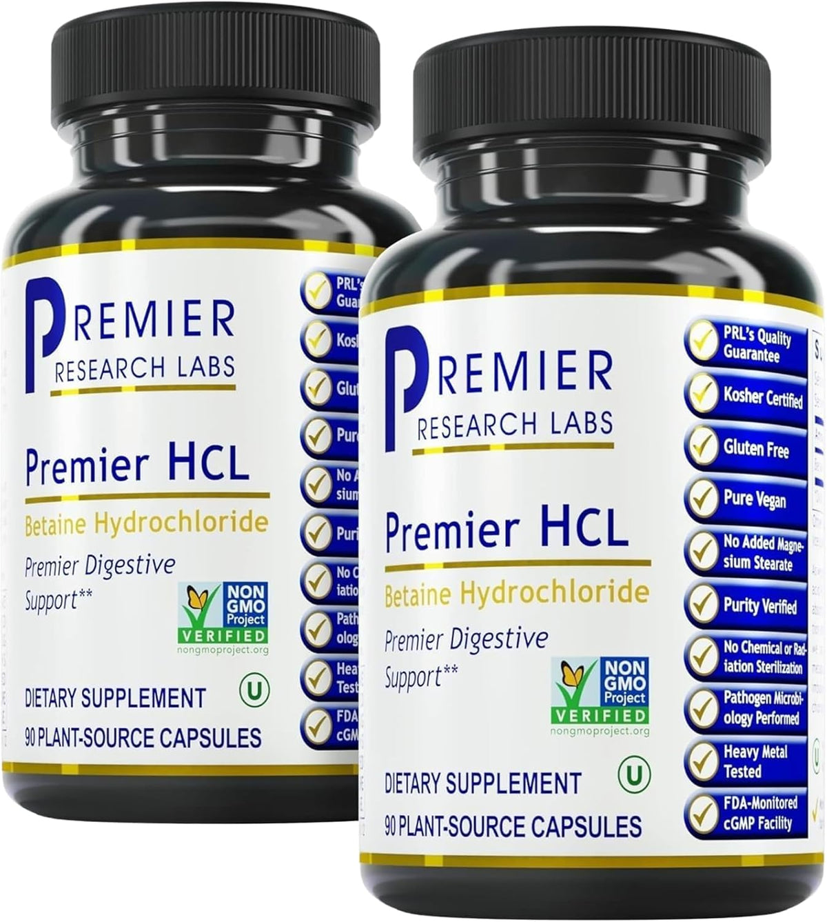Premier Research Labs Premier HCL - Betaine Hydrochloride Supplement for Digestive Health, 90 Capsules (2 Pack) - görsel 1