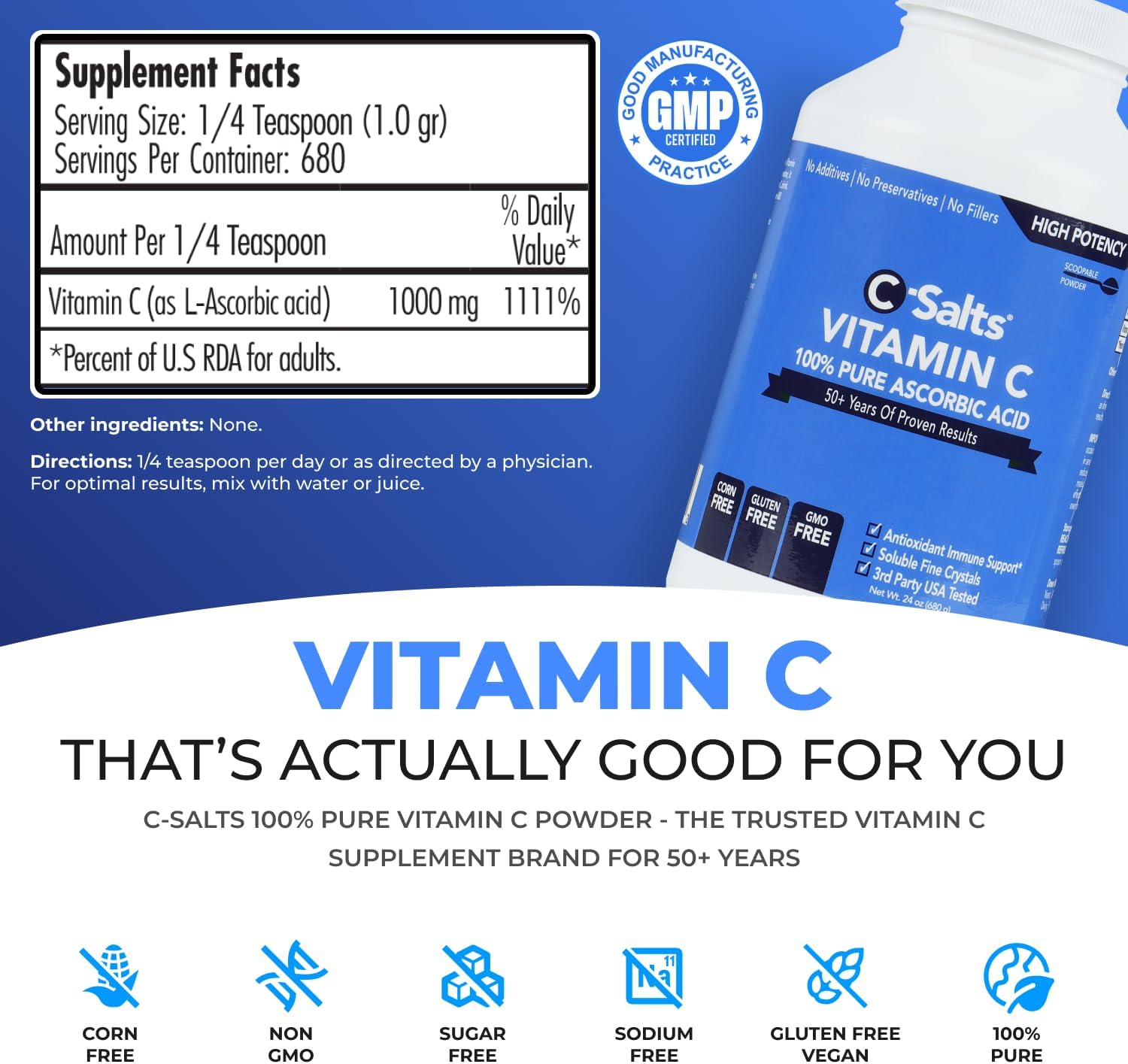 C-Salts Ascorbic Acid Powder 1000mg – Pure Vitamin C Food Supplement - görsel 2
