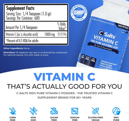 C-Salts Ascorbic Acid Powder 1000mg – Pure Vitamin C Food Supplement