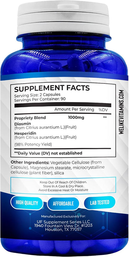 Diosmin Hesperidin 1000mg – 180 Capsules – 90 Day Supply