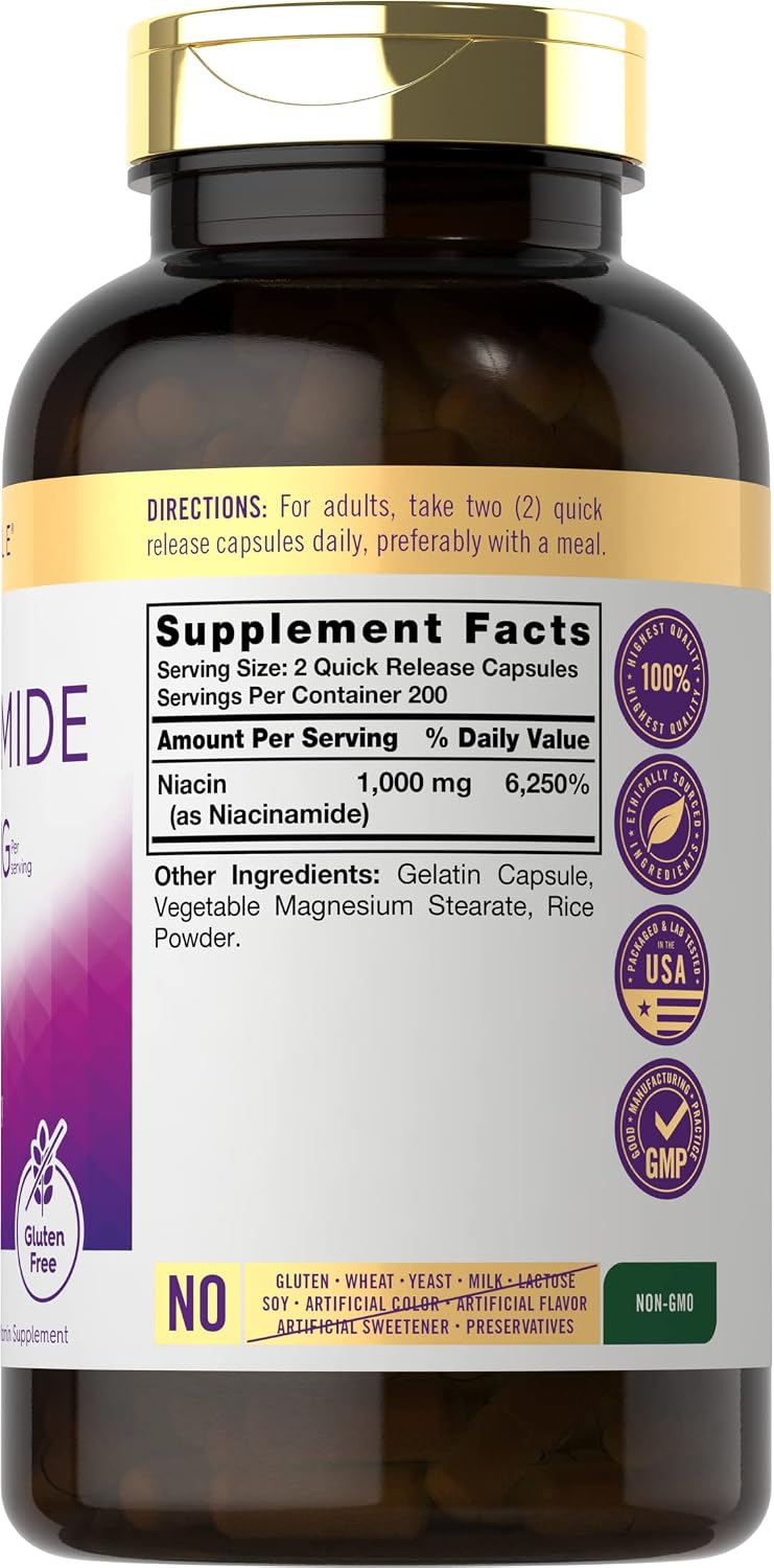 Carlyle Niacinamide 1000 mg, 400 Capsules – High Potency Vitamin B3 Supplement - görsel 2