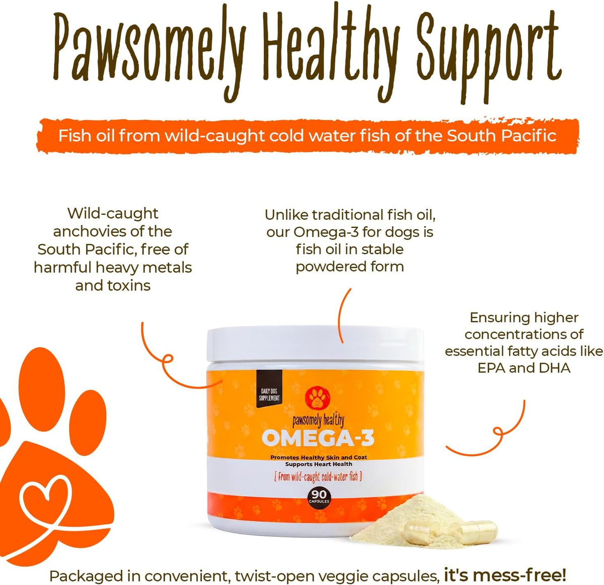Pawsomely Healthy Omega-3 for Dogs – Mess-Free Powder Capsules, Wild-Caught Anchovy Oil – 90 Count - görsel 3