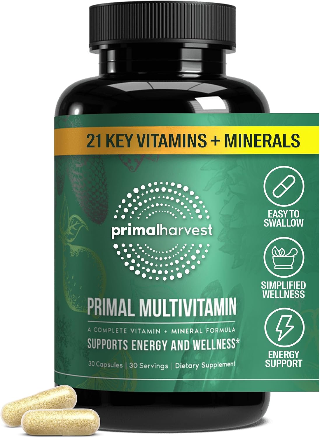 Primal Harvest Multivitamin - Daily Supplement with 21 Essential Vitamins and Minerals for Women and Men - görsel 1