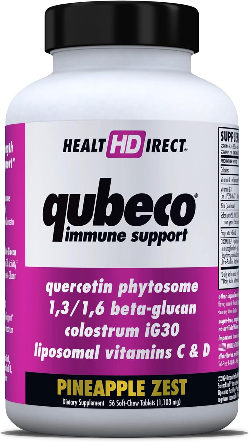 HEALTH DIRECT - Qubeco Immune Support with Vitamin D3, Liposomal Vitamin C, Quercetin, Beta-Glucan, Colostrum, Zinc & Selenium - 56 Soft Chew Tablets - Pineapple Zest - görsel 1