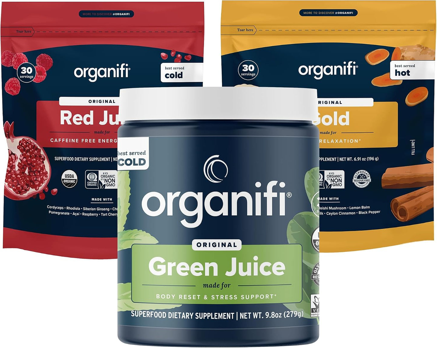 Organifi Sunrise to Sunset Power Box - Organic Superfood Powder Set (Green Juice, Red Juice, Golden Milk) - görsel 1