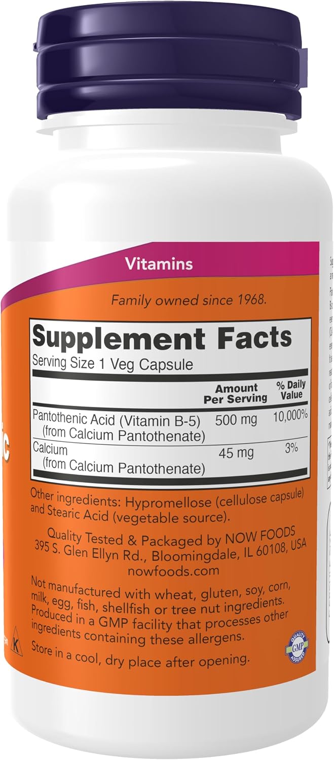 NOW Foods Pantothenic Acid (Vitamin B5) 500 mg, 100 Capsules - görsel 2