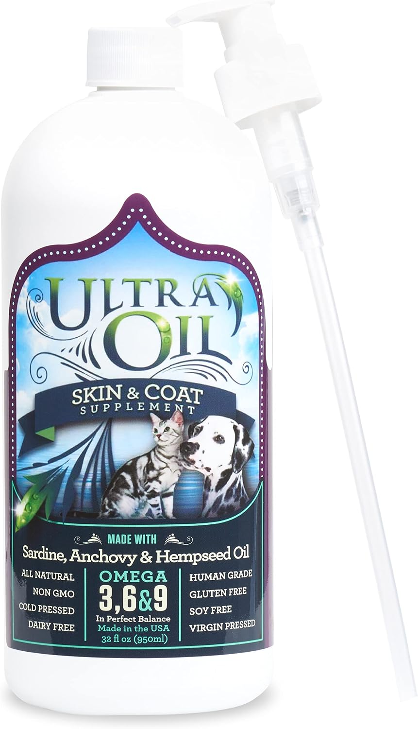 Ultra Oil Dog & Cat Supplement with Hemp, Flaxseed & Fish Oils - 946ml - For Dry Skin, Dull Coat, Hot Spots, Dandruff, Allergies - görsel 1