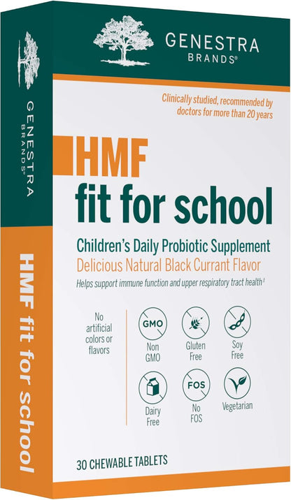 Genestra Brands HMF Fit for School | Children's Immune Support Formula | 30 Chewable Tablets | Natural Blackcurrant Flavour