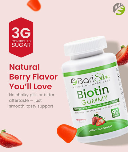 BariSlim Bariatric Biotin Gummies - 5000 mcg for Hair, Skin and Nails - 90 Fruit Chews