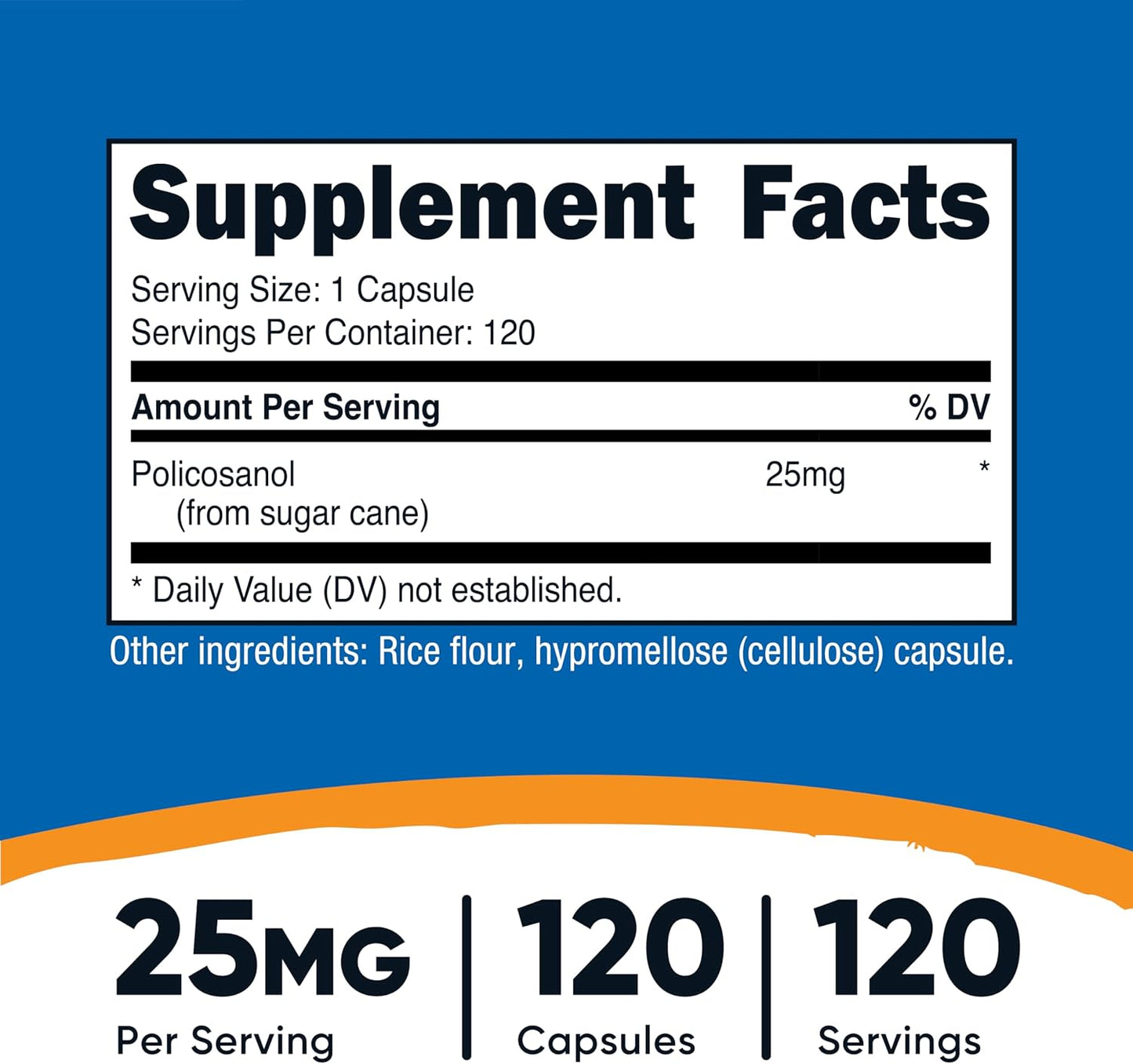 Nutricost Policosanol 25mg, 120 Capsules - Gluten-free, Non-GMO, and Vegetarian Friendly - görsel 2