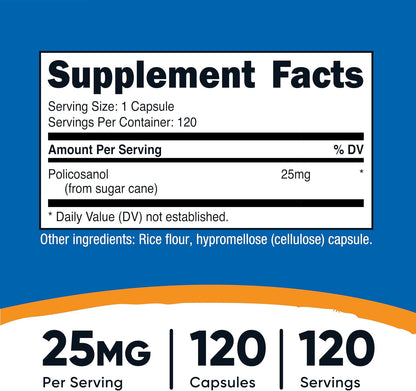 Nutricost Policosanol 25mg, 120 Capsules - Gluten-free, Non-GMO, and Vegetarian Friendly