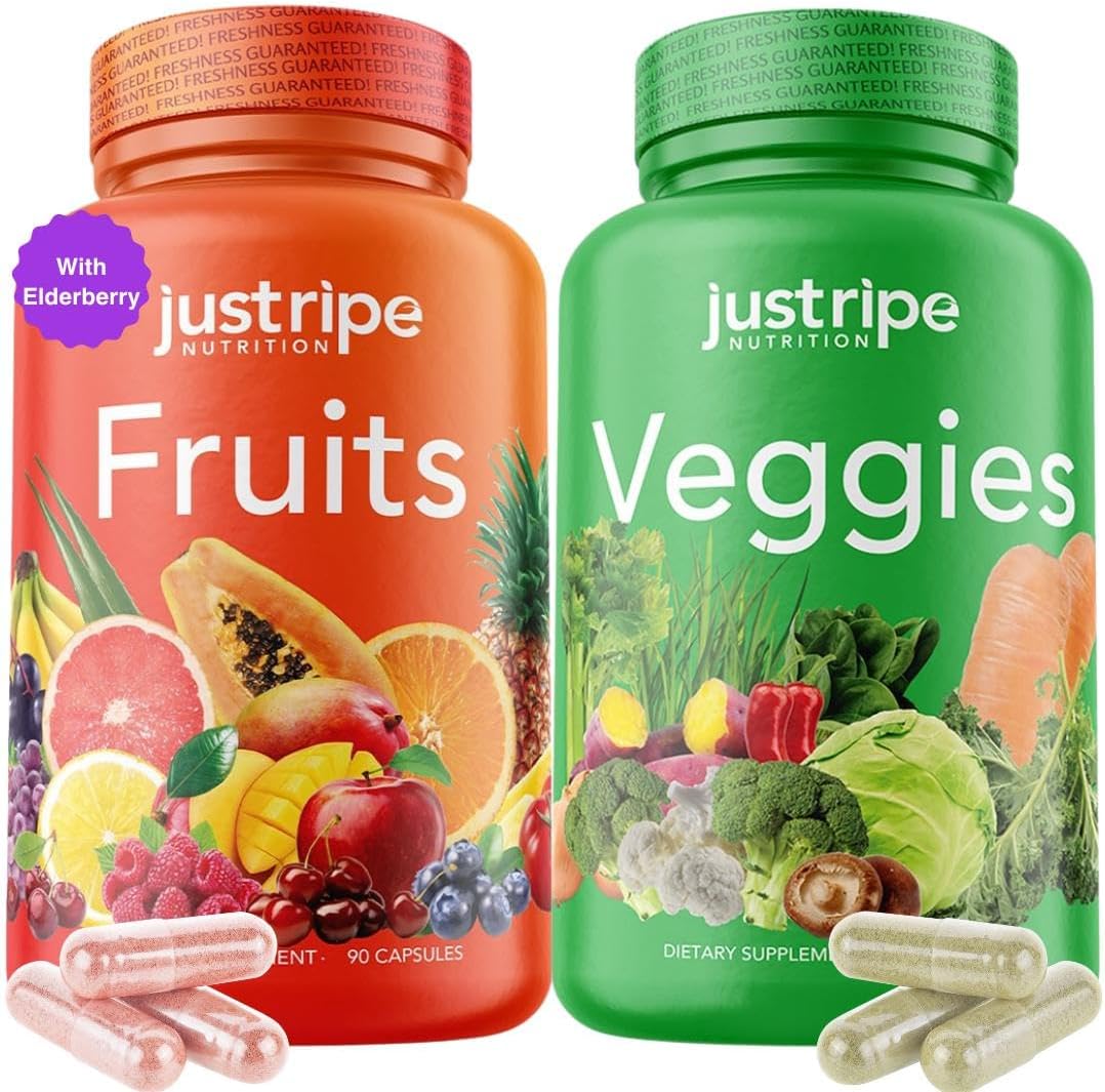 Fruits and Veggies Supplement - 90 Fruit and 90 Vegetable Capsules - Whole Food Superfood with Vitamins and Minerals - Contributes to Normal Energy Metabolism (1 Pack) - görsel 1
