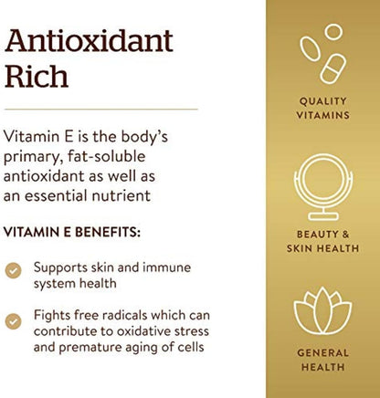 Solgar Vitamin E 268 mg (400 IU) with Mixed Tocopherols, 100 Softgels – Natural Antioxidant for Immune & Skin Support