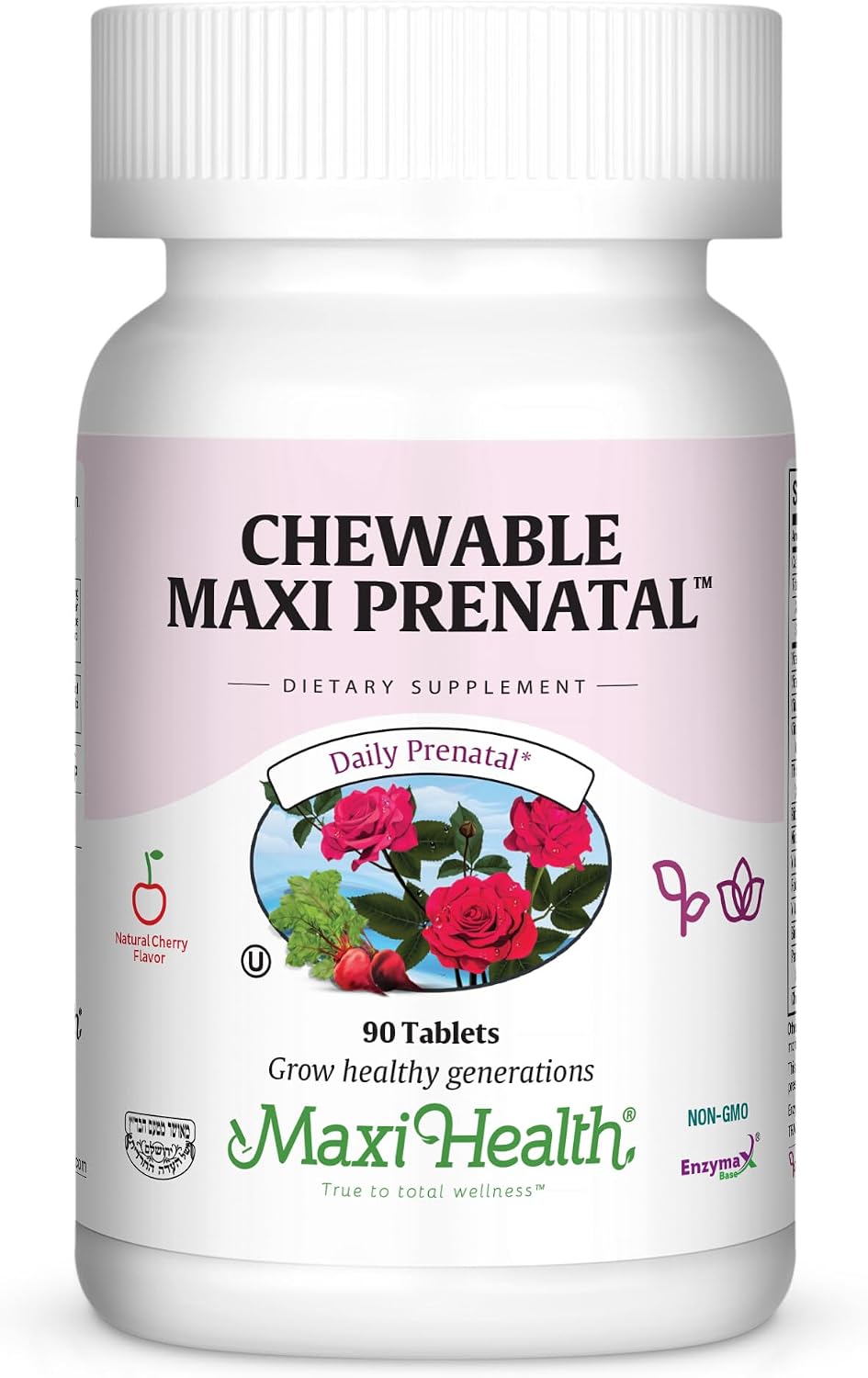 Maxi Health Chewable Prenatal Vitamins for Women – Prenatal with Iron, Biotin, Pantothenic Acid, & Magnesium – Kosher, Cherry Flavour Pregnancy Vitamins – 90 Tablets - görsel 1