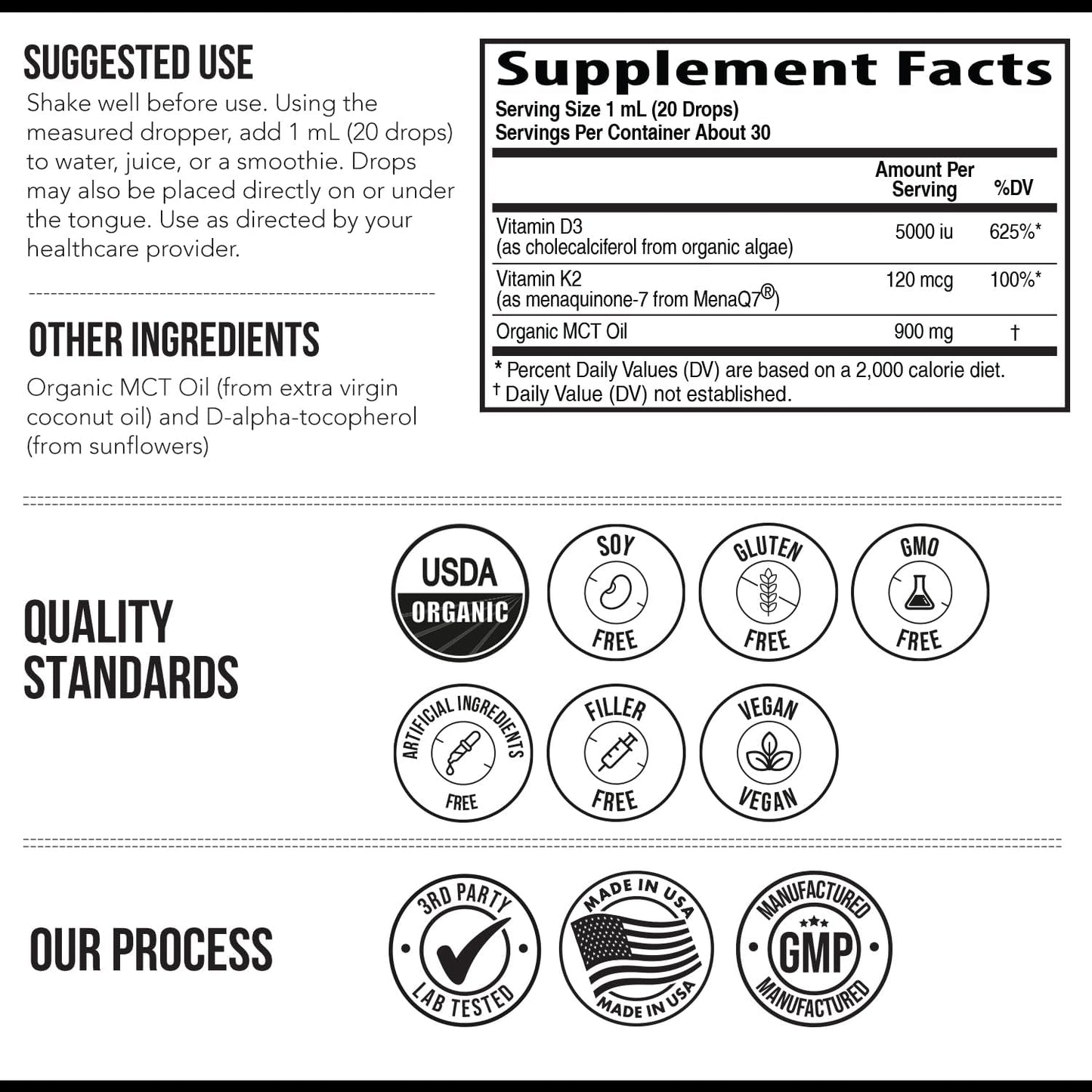 Organic Plant D3 + K2 (5000 IU D3 & 120 mcg K2) – All-Trans MK7 MenaQ7 – Sublingual Drops – Vegan & Organic - görsel 6