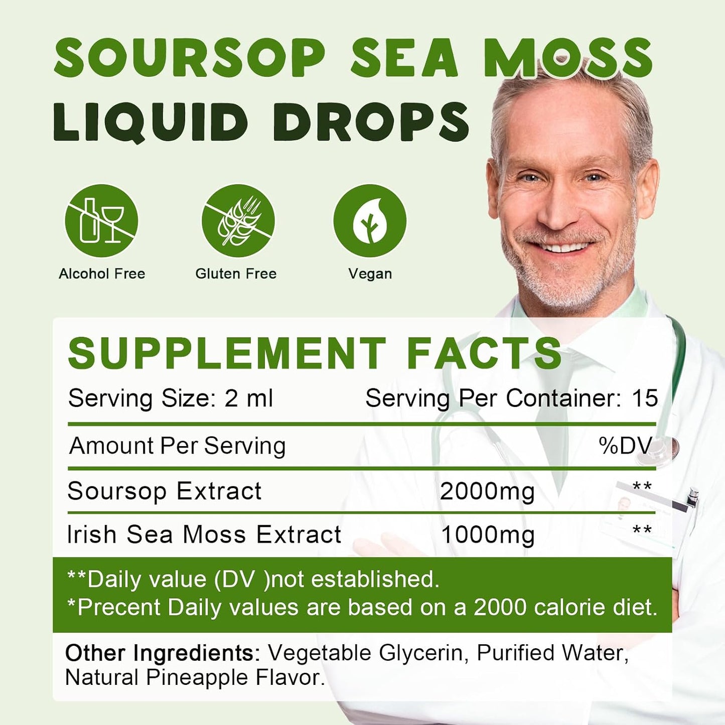 Organic Soursop Graviola with Sea Moss Liquid Drops, Pineapple Flavour (118 ml) - görsel 6