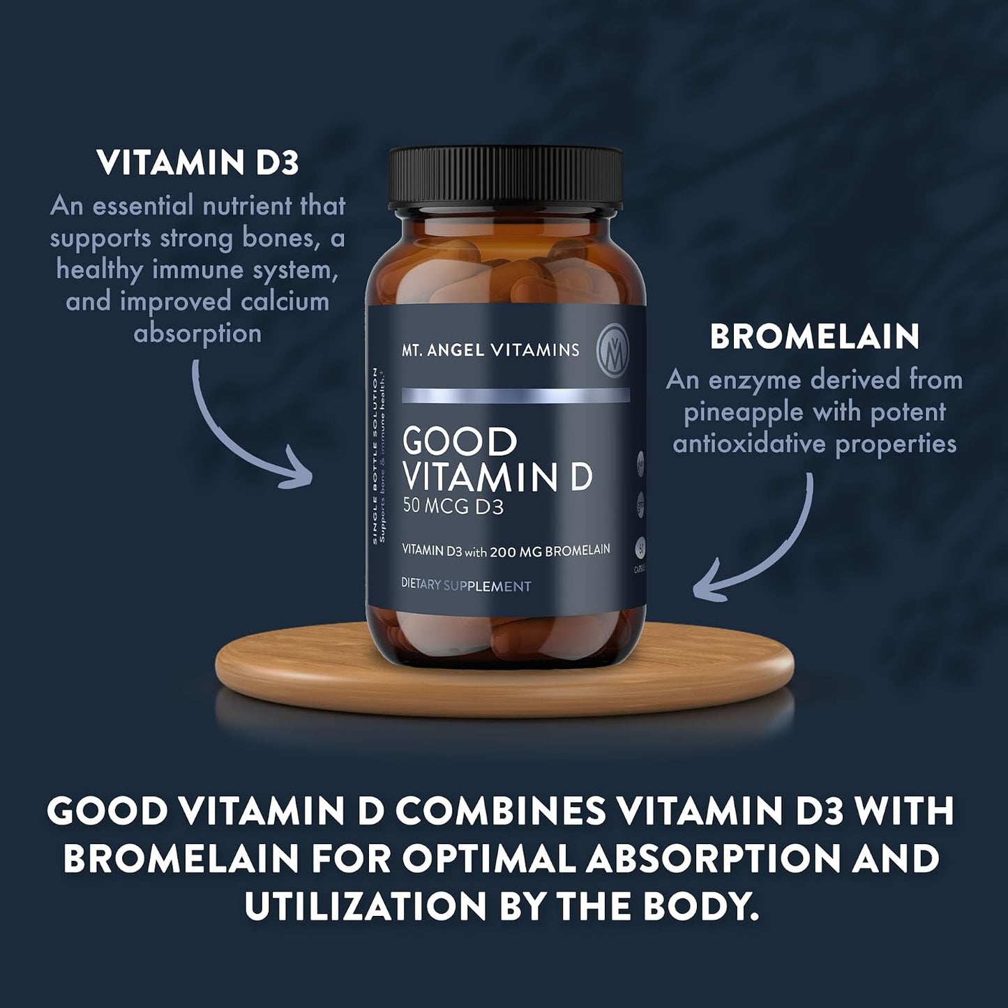 Mt. Angel Vitamins - Good Vitamin D, 2000 IU Vitamin D3 with Bromelain (60 Capsules) - görsel 4
