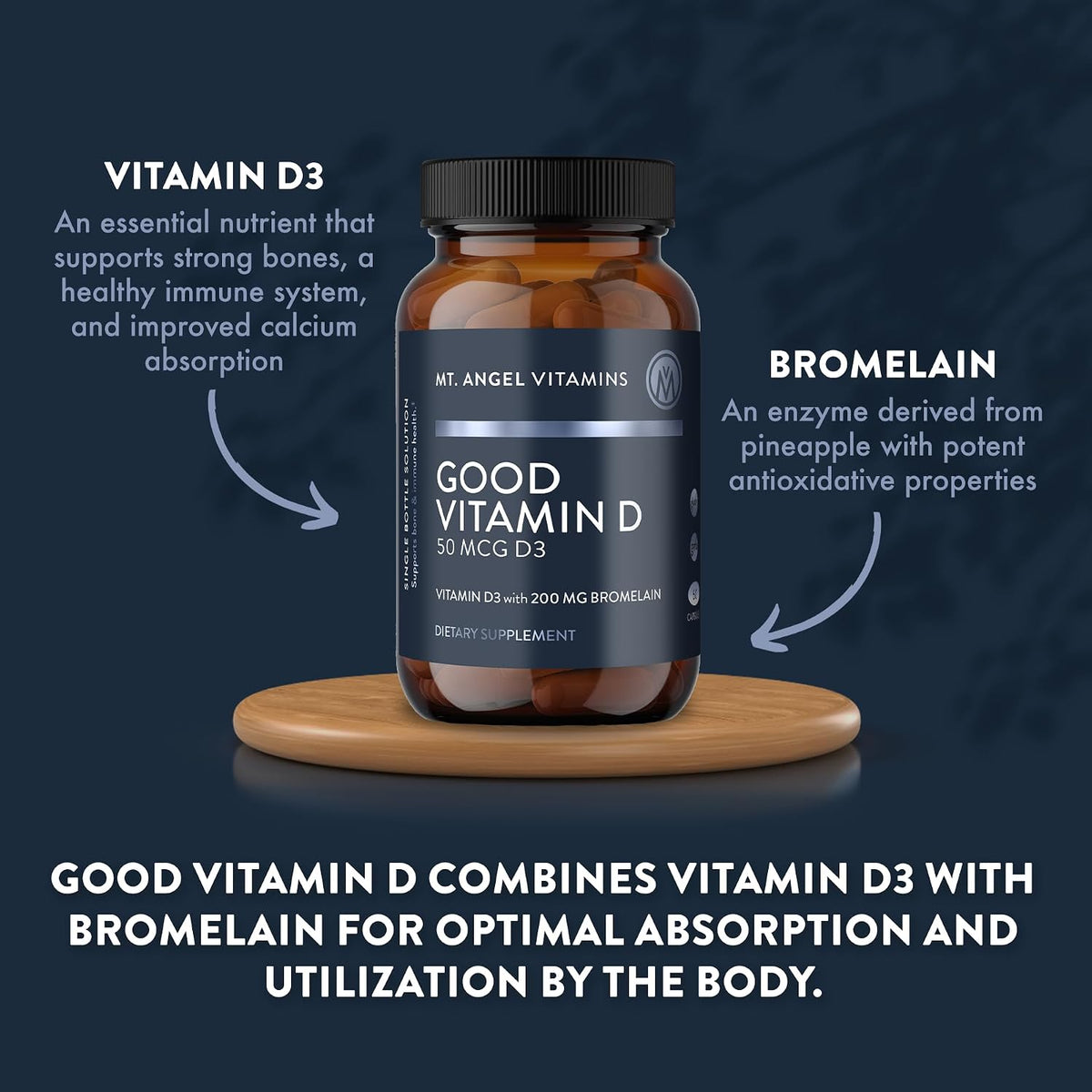 Mt. Angel Vitamins - Good Vitamin D, 2000 IU Vitamin D3 with Bromelain (60 Capsules) - görsel 4