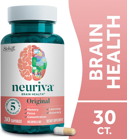 NEURIVA Original Brain Supplement for Memory, Focus and Concentration, 30 Capsules (2 Pack)