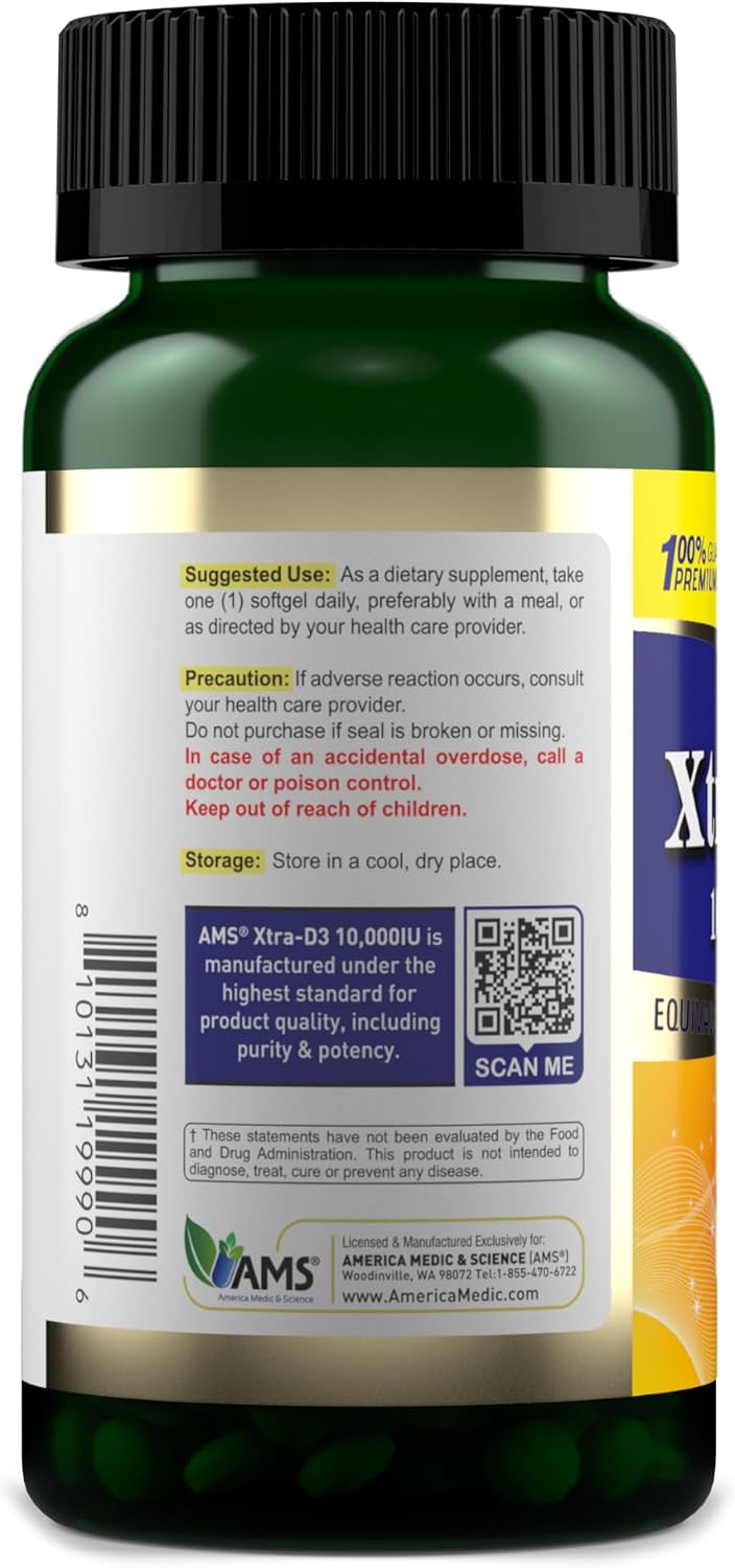 Xtra D3 Vitamin D3 10,000 IU (250 mcg) Supplement, 60 Softgels - görsel 2