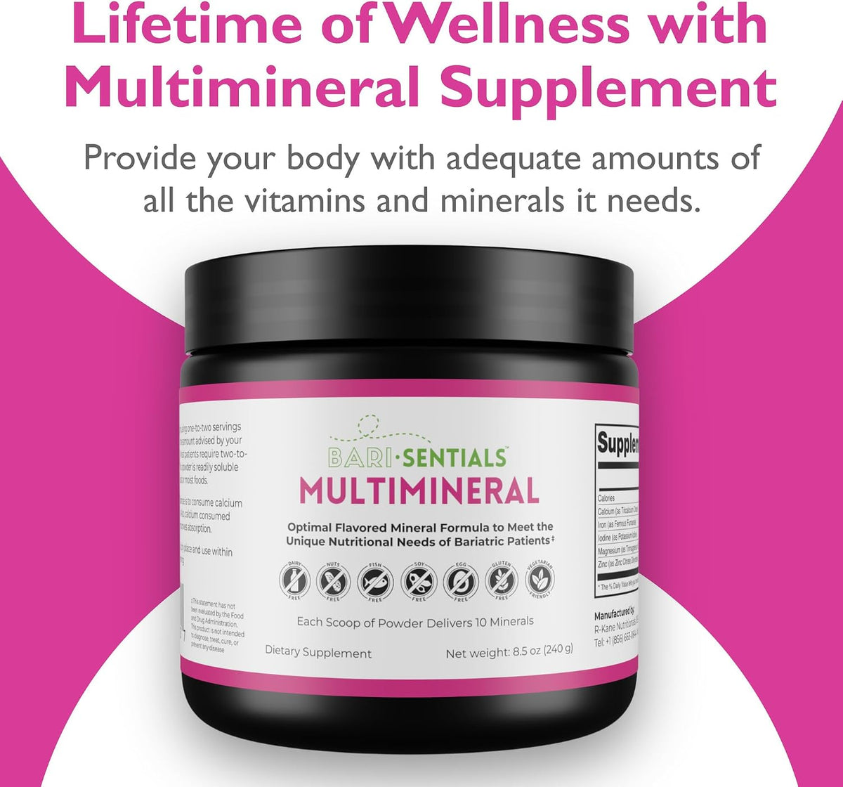 R-Kane Nutritionals Barisentials Bariatric Multimineral Supplement – Post-Bariatric Surgery Support – Easy-to-Dissolve Mineral Powder – Strawberry Lemonade Flavoured Drink – 240g - görsel 8